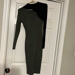Black and green body con dress with small chest cutout size small 3-5
